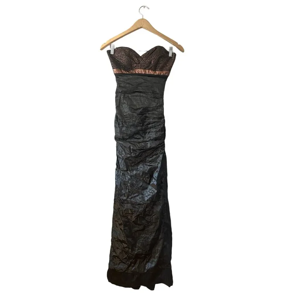 Nicole Miller Vintage Deadstock Black Crinkle Strapless Gown Size 0 NEW WITH TAG